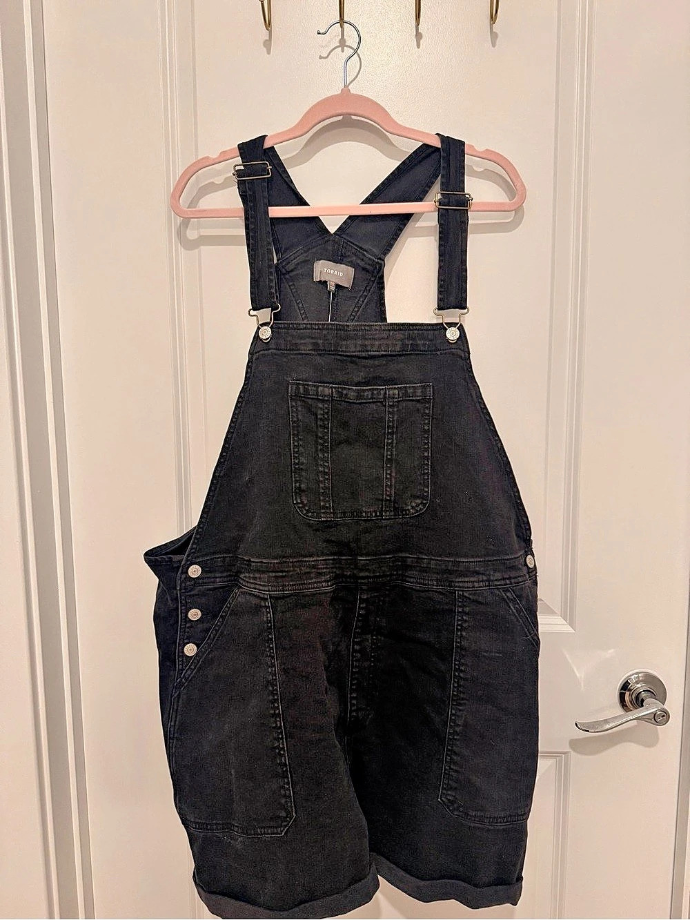 Torrid Loose Shortall Vintage Stretch Denim Black Denim Overalls Waist 20 NWT
